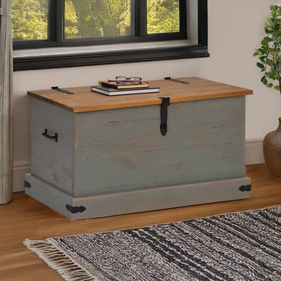 vidaXL - Opbergkist - HALDEN - grijs - 91x48x47 - cm - massief - grenenhout