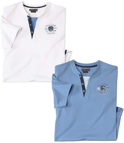 ATLAS FOR MEN - Set van 2 T-shirts met originele kraag Oceanic Island - Heren - Verkrijgbaar in grote maten - 5XL