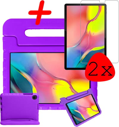 Hoesje Geschikt voor Samsung Galaxy Tab A 10.1 (2019) - Met 2x Screenprotector - Kinderhoes Shockproof Bumper - Kidsproof Case - Tablet Hoes - Kinder Hoes Cover - Paars