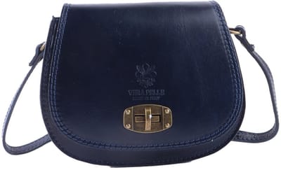 Giuliano Klassieke lederen schoudertas Olina - Klassiek leer - Dames - Made in Italy - Blauw