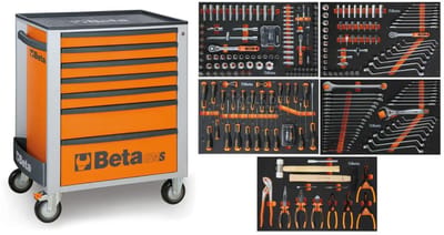 Beta gevulde gereedschapswagen 2400S O7/E-M - 309-delig, 7 laden, slot, 4 zwenkwielen, 800 kg, oranje