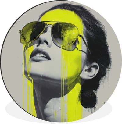 WallCircle - Wandcirkel - Muurcirkel - Vrouw - Bril - Verf - Aluminium - Dibond - 30x30 cm - Binnen en Buiten