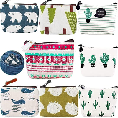Dailygoods- Canvas Tas Mini - 8 Stuks - Ritssluiting - Multifunctionele Pouch - Geschikt voor Vrouwen/Kinderen - Leuk Cadeau - Portemonnee