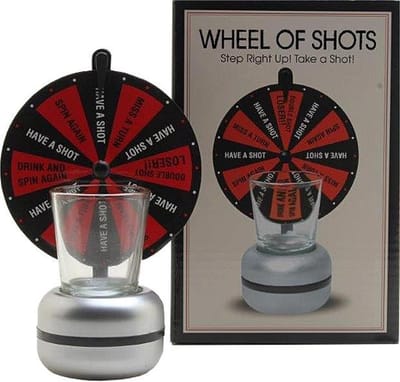Wheel of shots-Drankspel met een Shotglas en een Draairad - Feestje -Cadeau-Eigen spelregels-Simpel