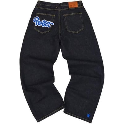 Nieuw Amerikaans High Street Hip Hop Trendy Merk Ster Letter Print Jeans Heren Rechte Casual Wijde Pijpen L black
