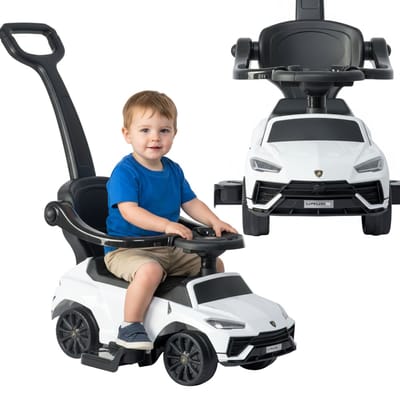 COIL Loopauto Lamborghini URUS – 3-in-1 Kinder Loopauto met Duwstang - Baby Loopwagen met Stuur - vanaf 1 jaar - Wit