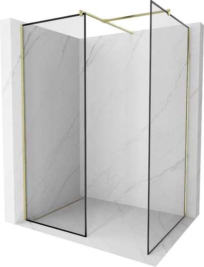 Mexen Kioto douchewand Walk-in 80 x 70 , zwart frame, goud geborsteld - 800-080-202-55-70-070