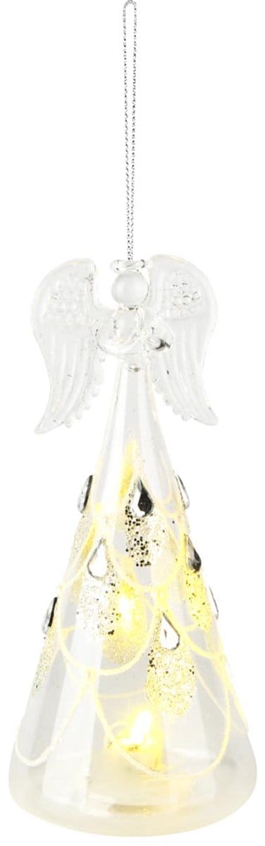 Dekoratief | Hanger engeltje m/parels, transparant/goud, glas, LED, 7x7x14cm | A255659