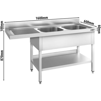 GGM Gastro Spülmaschinen-Spültisch - 1600x600mm - mit 2 Becken rechts Zilver