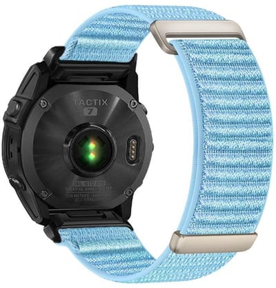 By Qubix - Geschikt voor Garmin bandje - 26mm Quickfit - Nylon Sport Loop bandje - Lichtblauw - Geschikt voor Garmin Quatix 8 - 51mm