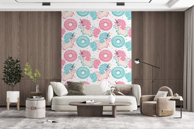 Behang - Fotobehang Eenhoorn - Donut - Baby - Breedte 165 cm x hoogte 220 cm