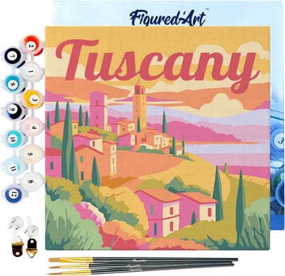 Figured'Art Mini Schilderen op Nummer Volwassenen 20x20cm met lijst Reisposter Toscane Lente - Klein Formaat Creatieve Hobby Kit DIY Art Nummer Compleet