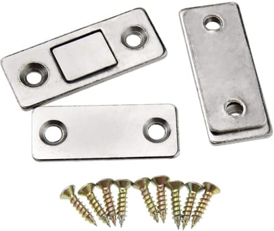 Dailygoods- Deurcatch Ultra Dunne Magnetische - Deurvanger - Meubelkast - Glazen Deur - Schroeven x 8 - Trek van 2 kg - Plaatgrootte 40 x 17 x 2 mm - Magnetische Deurstopper