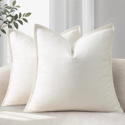Kussensloop Set - Kussenhoes - 2 Stuks 40x40 cm - Ademend met Fijne Rand - Voor Bank Bed Woonkamer - Wit