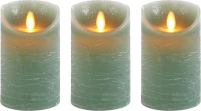 Anna's Collection Led kaars/stompkaars - 3x - jade groen - H12,5 x D7,5 cm - wax - bewegende vlam