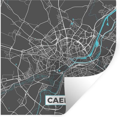 Muurstickers - Sticker Folie - Caen - Frankrijk - Plattegrond - Kaart - Stadskaart - 100x100 cm - Plakfolie - Muurstickers Kinderkamer - Zelfklevend Behang XXL - Zelfklevend behangpapier - Stickerfolie