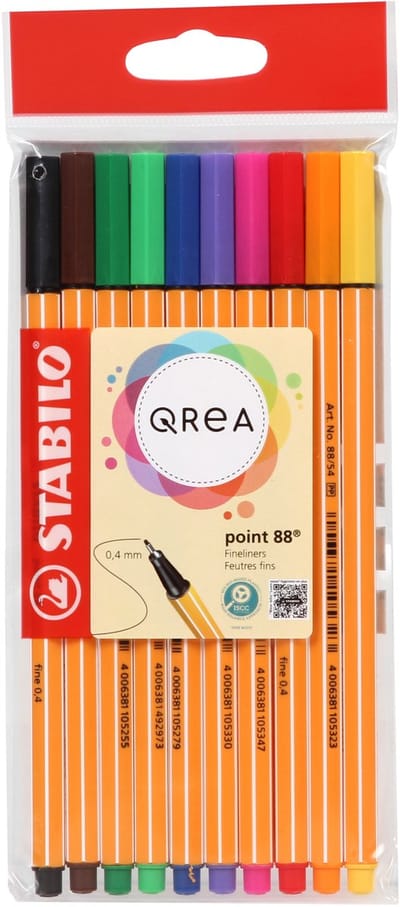 Fineliner stabilo point 88/10 qrea f 10st ass | 10 stuks