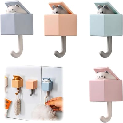 QTTVBTNA - Dieren Vorm Muurhaak - Decoratieve Haak - Voor Huis, Badkamer, Keuken - Zelfklevend - Roze/Blauw - 5x10,5cm - 4 Stuks