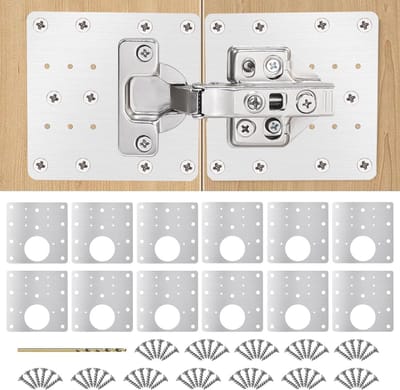Famanu - Scharnier reparatieset, 12 stuks, reparatieplaat, roestvrij staal, schroeven, kastscharnier voor kast, meubels, lade, raam