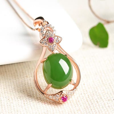 POMOiii Rosé goud ingelegde natuurlijke jade Jaspis Hanger Modieus Dames Hotan Jade ketting Jade Hanger Sieraden Voor Charme Bruiloft Verlovingscadeau beige