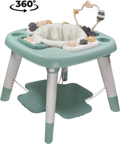 Tryco - Dinosaurus Stonegreen 3-in-1 Activiteitentafel - Met Trampolinefunctie, Geluidjes, Blokken & Draaiende Balletjes - Zitje Draait 360° - Geschikt voor Kindjes vanaf 6 Maanden