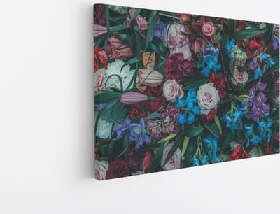 Saammp Canvas Schilderij - boeket - Kleurrijke Bloemen - Abstract - 45x30 - Foto op canvas - Wanddecoratie - Muurdecoratie Woonkamer - Kantoor Decoratie