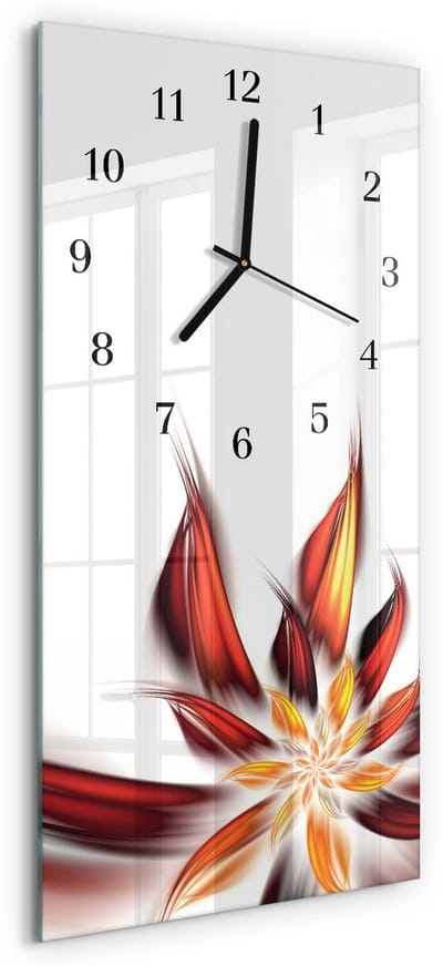 Tulup Wandklok - Bloem Glazen Wandklok Design - 30x60 cm - Veelkleurig Klok Glas Met Opdruk - Zwarte Handen - Rechthoekige Wandklok - Moderne Wandklok Glas - Wandklok Glas Decoratie