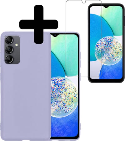 Hoesje - Met Screenprotector - Geschikt voor Samsung Galaxy A14 - Sterk & Shockproof - Back Cover - Siliconen Case - Telefoon Hoes - Telefoonhoesjes - Lila