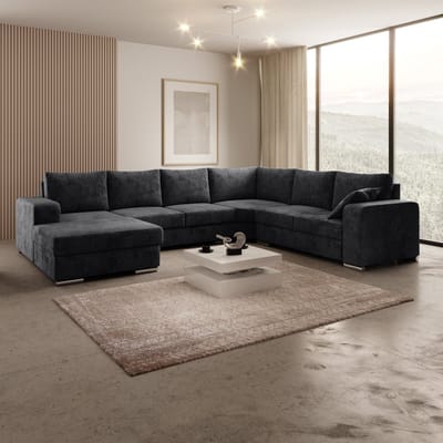 Meubella - Hoekbank Adel - Zwart - Velvet - Links
