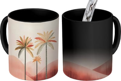 Magische Mok - Foto op Warmte Mokken - Koffiemok - Palmbomen - Heuvels - Minimalistisch - Zachtroze - Magic Mok - Beker - 350 ML - Theemok