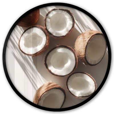 Poster in lijst Rond - Fotolijst 40x40 cm - Posters - Kokosnoten - Bruin - Shaduw - Ronde posterlijst zwart - Decoratie - Wanddecoratie woonkamer - Muurdecoratie slaapkamer