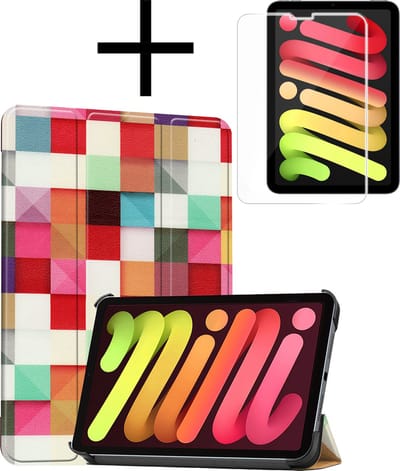 Hoes - Geschikt voor Apple iPad Mini 7 (2024) - 8.3 inch - 7e Generatie - Met Screenprotector - Trifold Bookcase - Hard Cover - Hardcover Book Case - Tablet Hoesje - Blokken