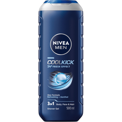 NIVEA MEN Cool Kick Douchegel Mannen - 3-in-1 Shower Gel met Verfrissende Menthol - Shampoo - 500 ml