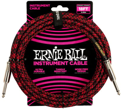Ernie Ball 6396 Gevlochten Gitaarkabel Rood en Zwart 5.5 Meter