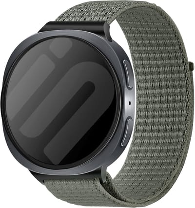 Strap-it Nylon bandje met klittenbandsluiting geschikt voor Samsung Galaxy Watch 9 (40/44mm) / Watch 8 (40/44mm) / 8 Classic (46mm) - grijs-groen