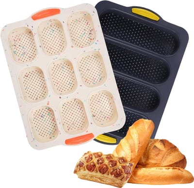 Dailygoods - Siliconen Baguettevorm, 2-Pack Mini Sandwich Toast Bakplaat Anti-aanbak Siliconen Frans Brood Bakvorm, Herbruikbare Mesh Broodvorm Keuken Huishoudelijk Geperforeerd Kookgereedschap