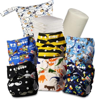 Wasbare Luiers - Pocketluiers Set - Baby Verzorgen - One-Size Pasvorm - 6 Stuks - Meerkleurig