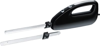 SAVI® Elektrisch Broodmes - Elektrisch Mes Met Vingerbescherming – Broodsnijder Incl, Twee Roestvrijstalen Messen - Zwart - ‎43cm x 6cm x 11cm