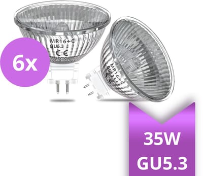 6x GU5.3 Halogeenspots 35W – 12V – MR16 – Dimbaar warm wit licht – 6 lampjes