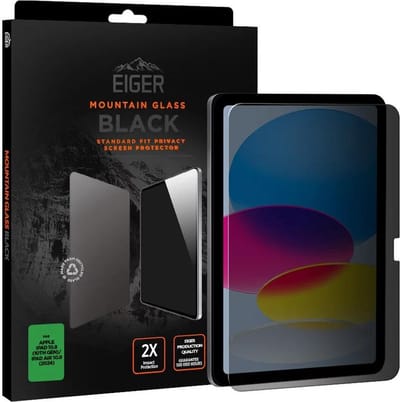 Eiger Mountain Black Screen Protector Geschikt voor Apple iPad 10.9 (2022) / iPad 11 (2025) / Air 11 (2024/2025) | Case Friendly | Privacy Glas | 9H Tempered Glass | Anti-Spy