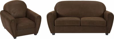 Vente-unique Driezitsbank en fauteuil van microvezel met verouderd leereffect VICTORY III