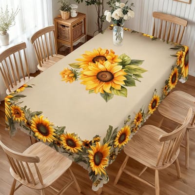 Zonnebloem Bloemen Tafelkleed Enkelzijdig 2D Print Waterdicht Vlekbestendig Stof Tafelhoes Voor Eetkamer Keuken Tuin Warm 90x140cm brown