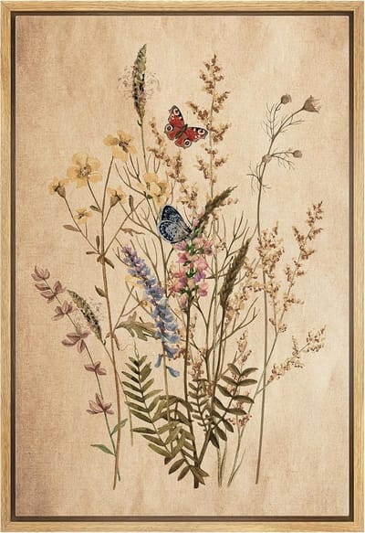 Ingelijste Canvas Schilderij - Vintage Wilde Bloemen Stilleven voor Woonkamer en Slaapkamer