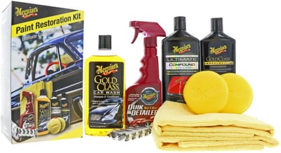 Meguiars Paint Restoration Kit (9-delig) -  Poets pakket Wax - Shampoo - Doeken - Pads Professional Detail