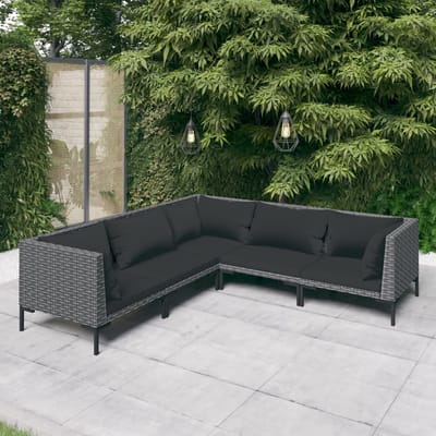 vidaXL - 5-delige - Loungeset - met - kussens - poly - rattan - donkergrijs