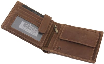 OI Hunter bruine leren heren portemonnee / klassieke billfold laag model voor 7 pasjes/ platte beurs met lipje binnenin / anti skim /bruin leer / 103H