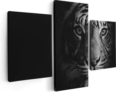 Artaza Canvas Schilderij Drieluik Tijgerkop - Tijger - Zwart Wit - 90x60 - Foto Op Canvas - Canvas Print