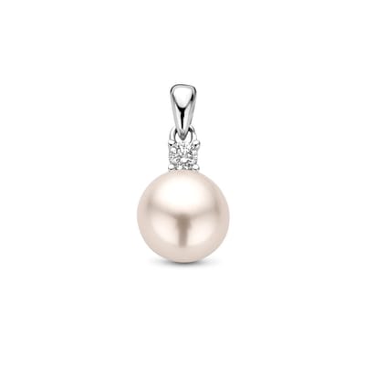 zilver gerhodineerd hanger zirkonia en parel 1338265