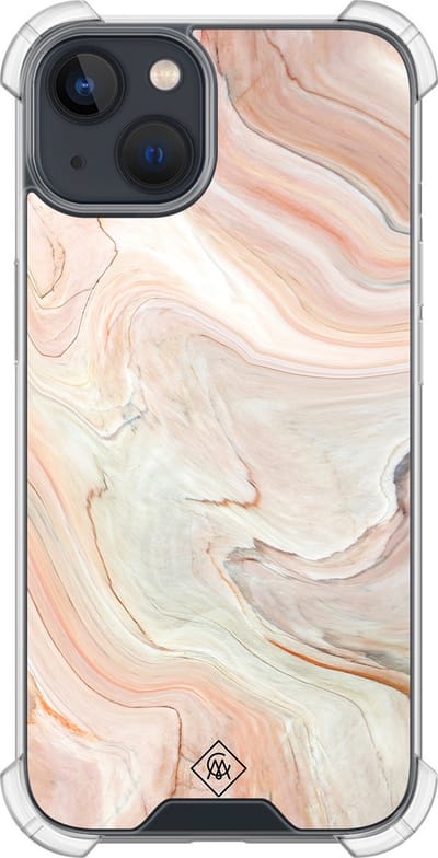 Casimoda® hoesje - Geschikt voor iPhone 13 Mini - Marmer Waves - Shockproof case - Extra sterk - TPU/polycarbonaat - Bruin/beige, Transparant