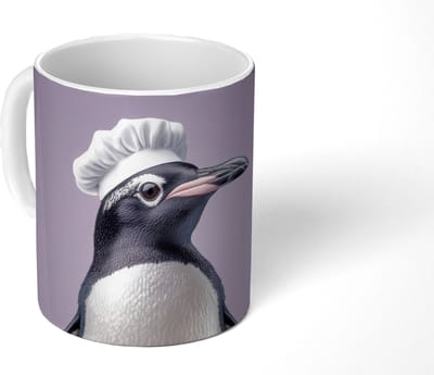Mok - Koffiemok - Pinguïn - Koksmuts - Lief - Paars - Mokken - 350 ML - Beker - Koffiemokken - Theemok